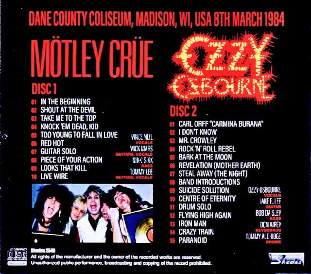 Ozzy Osbourne Motley Crue / WI,USA 03.08.1984 Complete