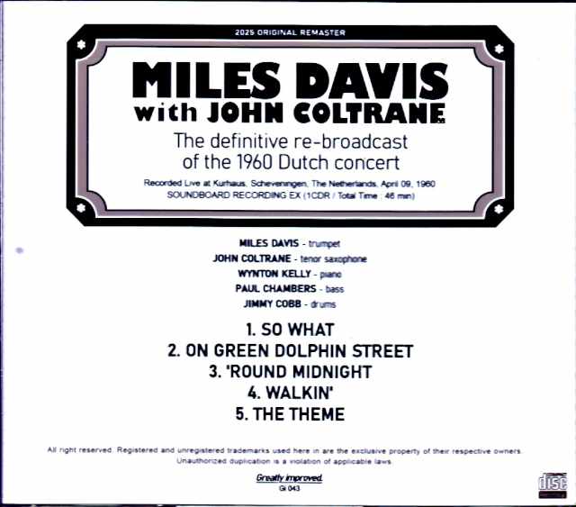 Miles Davis Quintet John Coltrane Miles Davis John Coltrane/Netherlands 1960 Soundboard Edition