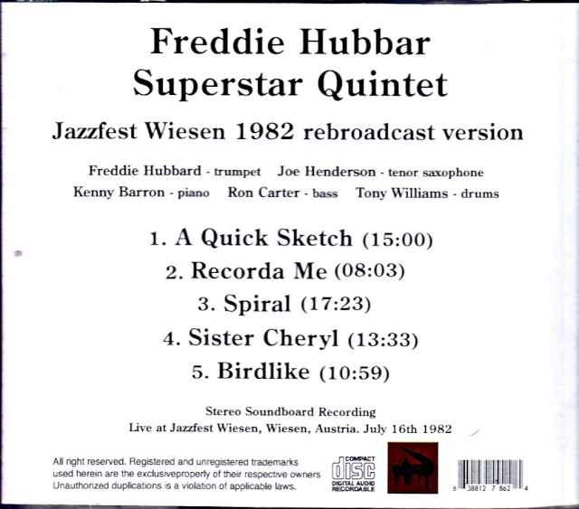Freddie Hubbard Superstar Quintet Joe Henderson, Kenny Barron, Ron Carter, Tony Williams Freddie Hubbard/Austria 1982 Complete Soundboard Edition