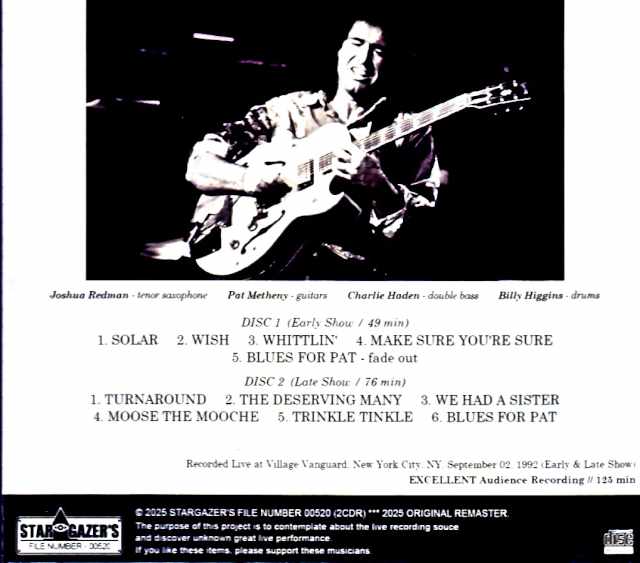 Joshua Redman Quartet Joshua Redman Pat Metheny/NY,USA 1992 2 Shows