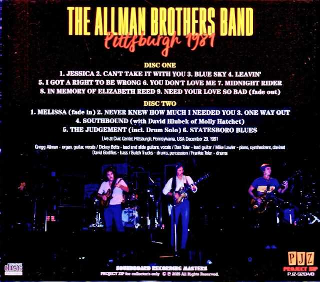 Allman Brothers Band Allman Brothers Band/PA,USA 12.29.1981 Soundboard Edition