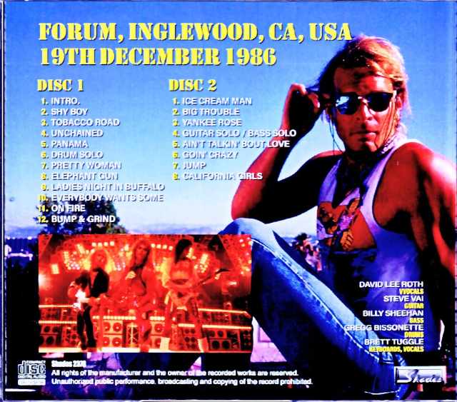 David Lee Roth David Lee Roth/CA,USA 12.19.1986 Marco Moir Master Edition