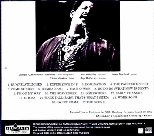 Cannonball Adderley Quintet Cannonball Adderley/Germany 03.19.1969 Soundboard Edition
