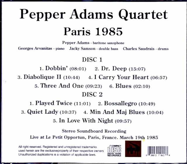 Pepper Adams Quartet Pepper Adams/France 1985