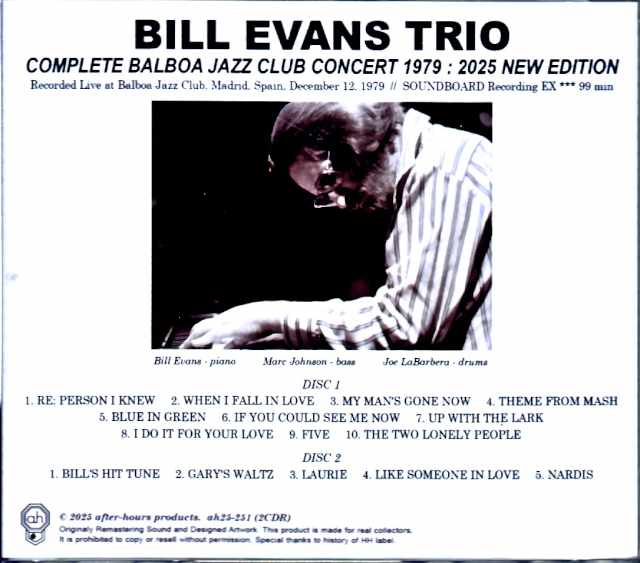 Bill Evans Trio Marc Johnson Joe Labarbera Bill Evans/Spain 1979 Complete
