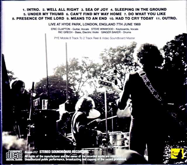 Blind Faith Eric Clapton / London, UK 1969 Complete Soundboard Edition