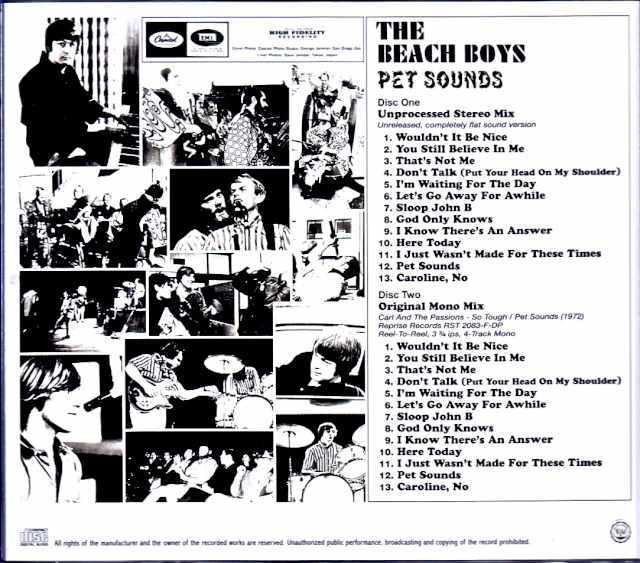 Beach Boys/Pet Sounds Unprocessed Stereo Mix Unreleased, Completely flat sound version Original Mono Mix Reel-To-Reel, 4-Track Mono Edition