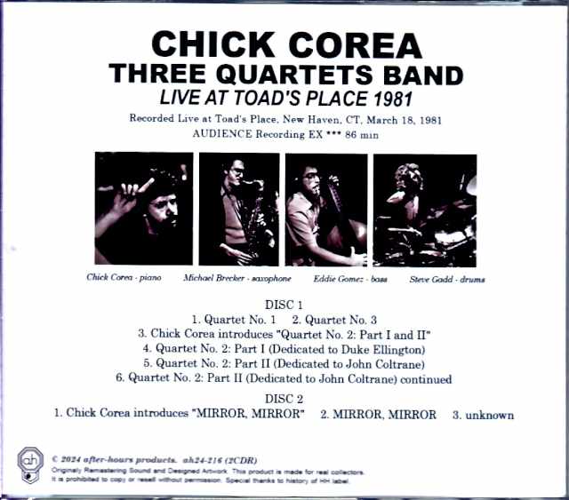 Chick Corea Three Quartetes Band Michael Brecker Steve Gadd Chick Corea/CT,USA 1981 Complete