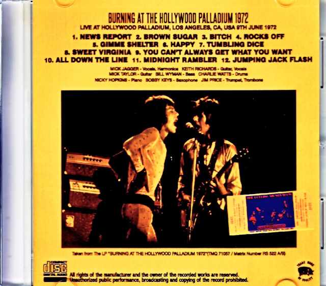 Rolling Stones/CA,USA 1973 Taken from LP Burning at the Hollywood Palladium 1972 Edition
