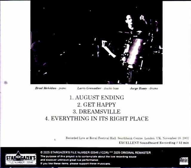 Brad Mehldau Trio Brad Mehldau/London,UK 11.18.2002 FM Broadcast Edition