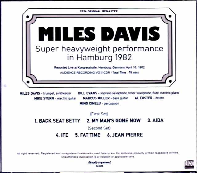 Miles Davis Bill Evans, Mike Stern, Marcus Miller Miles Davis Marcus Miller/Germany 1982 Remastered