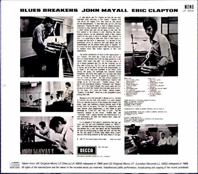 John Mayall Blues Breakers Eric Clapton John Mayall Eric Clapton/UK and US Original Mono LP Edition