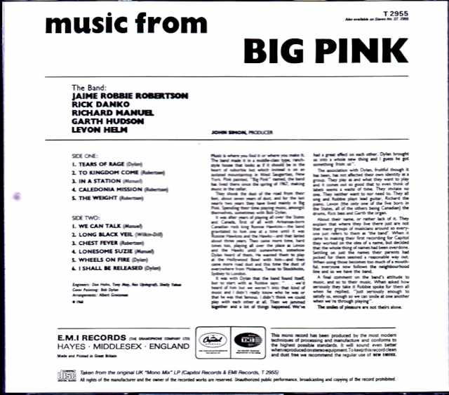 Band,The The Band/Music from Big Pink Original UK Mono Mix Edition