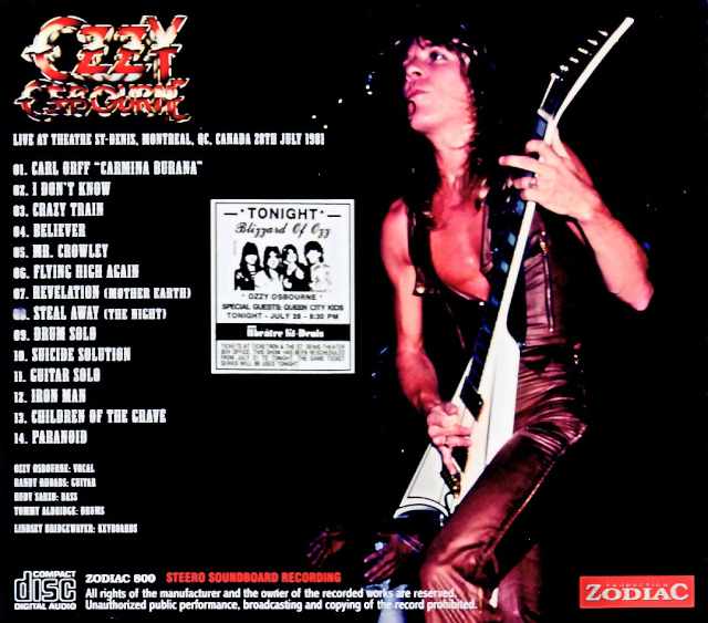 Ozzy Osbourne Randy Rhoads/Canada 07.28.1981 Complete Soundboard Edition
