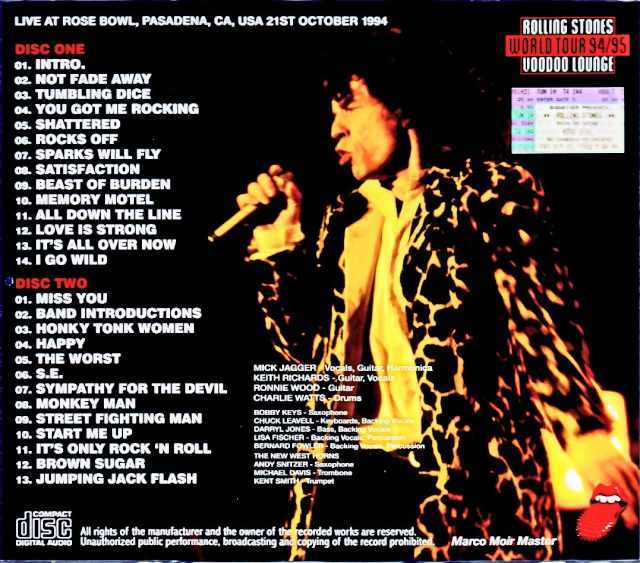 Rolling Stones/CA,USA 10.21.1994 Complete Marco Moir Master Edition