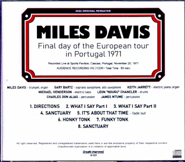 Miles Davis Keith Jarrett Miles Davis Keith Jarrett/Portugal 1971 Upgrade