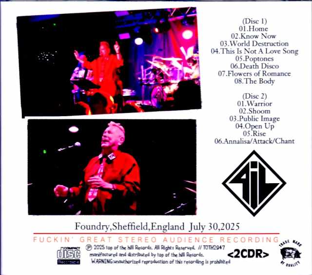 Public Image Limited Public Image Limited/England,UK 07.30.2025 Complete