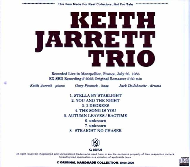 Keith Jarrett Trio Keith Jarrett/France 1985 Soundboard Edition