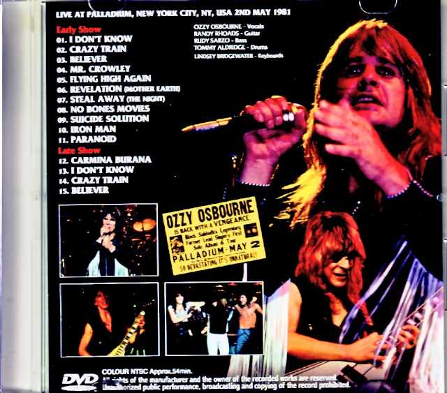 Ozzy Osbourne Randy Rhodes / NY, USA 1981 2 Shows Upgrade Jewel Version