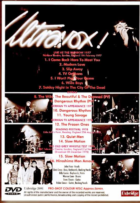 Ultravox John Foxx Ultravox/Complete Live Documentary 1977-1978