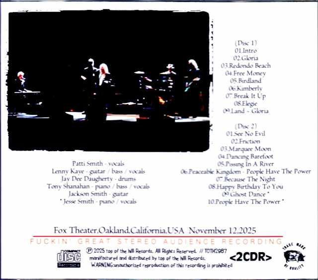 Patti Smith and Her Band Patti Smith/CA,USA 11.13.2025 Complete