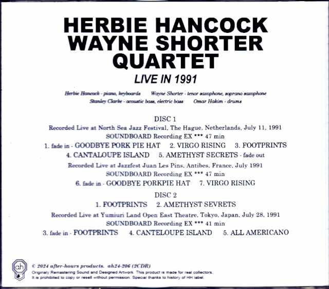 Herbie Hancock Wayne Shorter Quartet Herbie Hancock Wayne Shorter/Tokyo,Japan 1991 & more