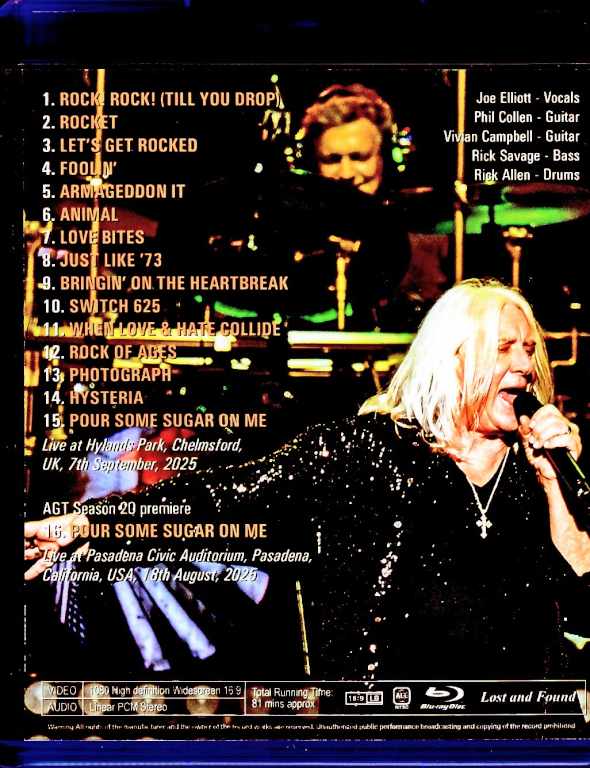 Def Leppard/England,UK 2025 Complete Multi-Cam Edition & more Blu-Ray Version