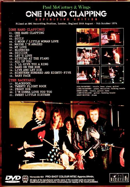 Paul McCartney Wings/One Had Clapping and The Backyard Filmed at EMI Recording Studio 1974