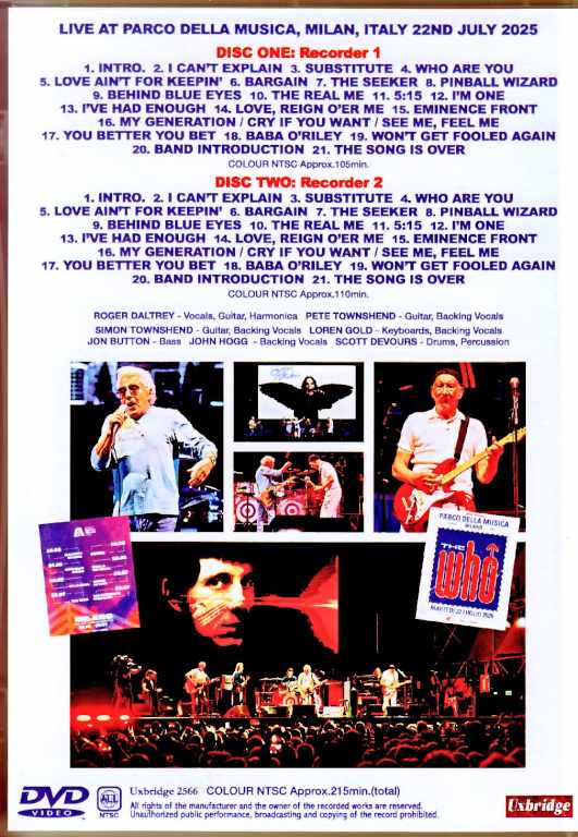 The Who/Italy 07.22.2025 2Shots Edition