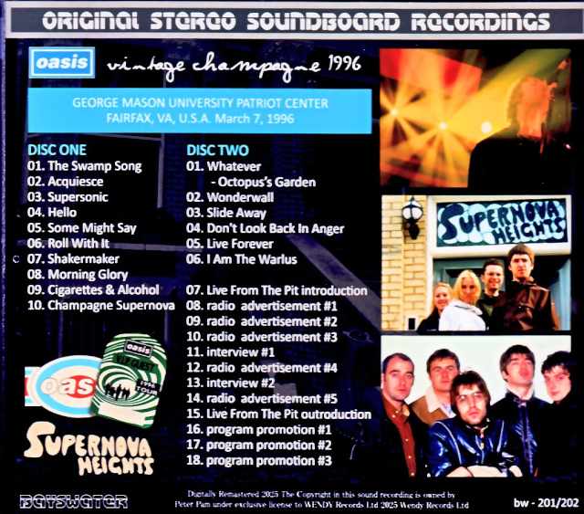 Oasis / Vintage Champagne VA,USA 03.07.1996 Complete Soundboard Edition