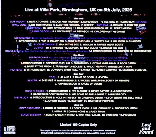Various Artists Ozzy Osbourne, Black Sabbath, Metallica, Gun's N' Roses Pantera, Slayer Ozzy Osbourne Black Sabbath/England, UK 2025 Complete Soundboard Edition