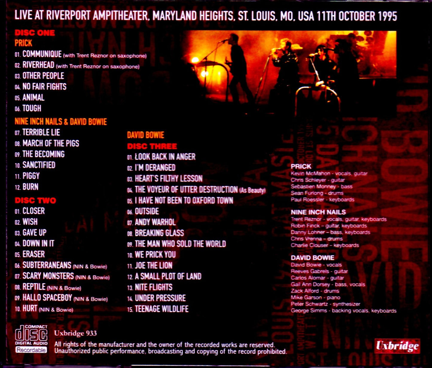 David Bowie,Nine inch Nails/MO,USA 1995 Dat Master