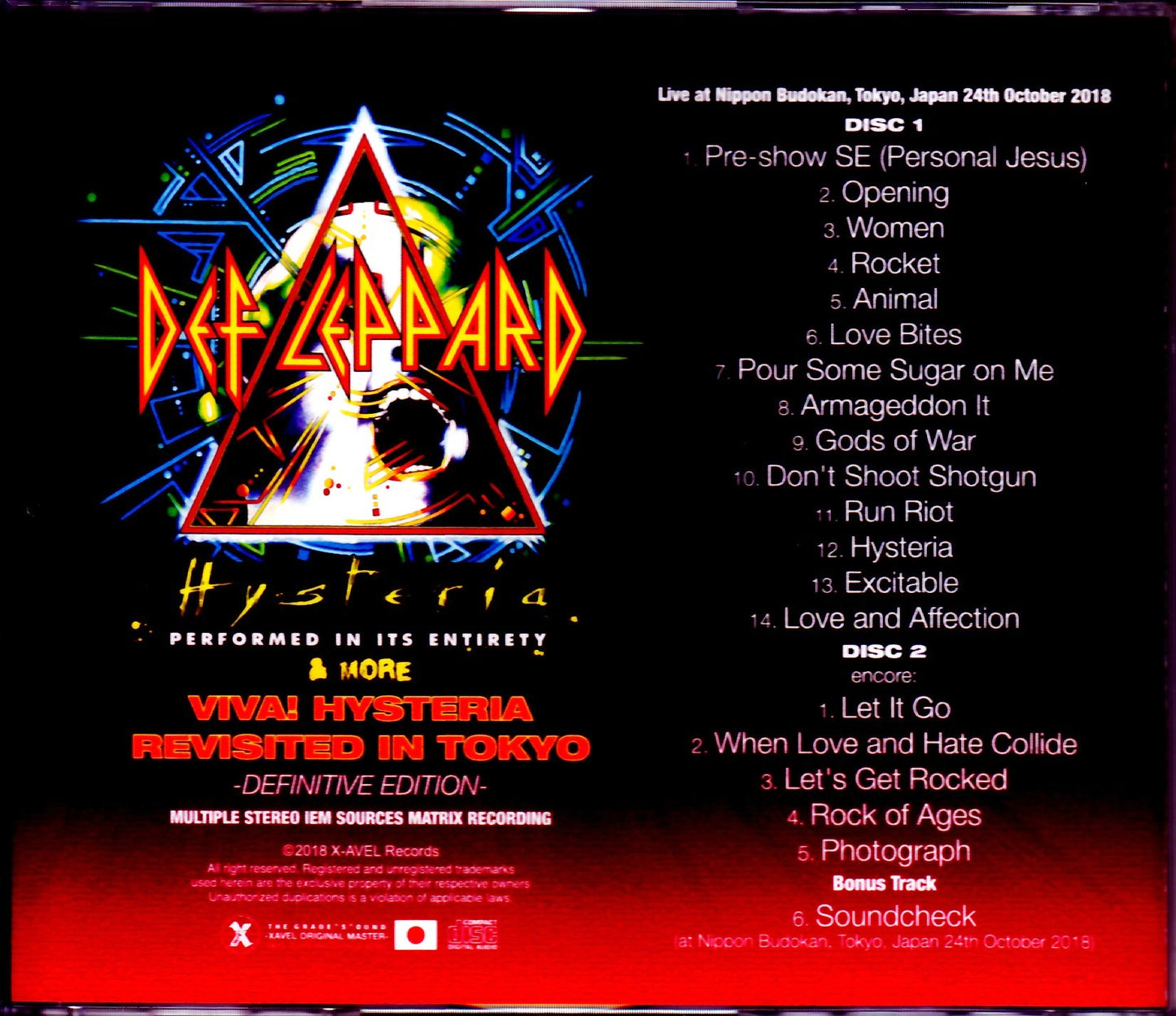 Def Leppard/Tokyo,Japan 2018 S & V IEM・MK4 Matrix Ver.