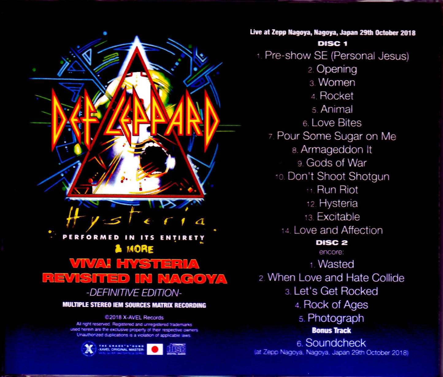 Def Leppard/Aichi,Japan 2018 S & V IEM・MK4 Matrix Ver.