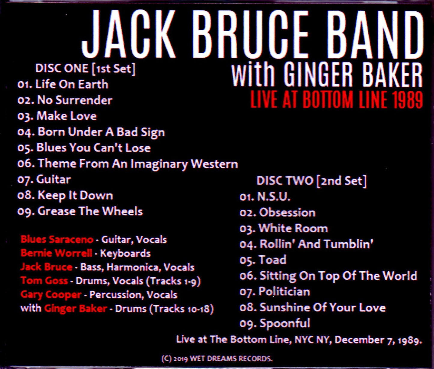 Jack Bruce Band, Ginger Baker/NY, USA 1989