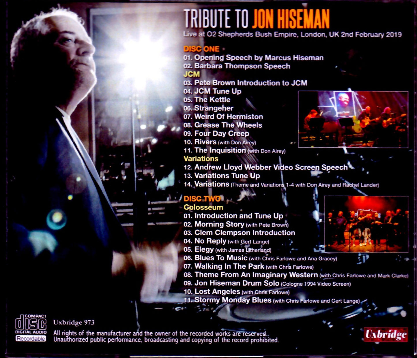 Various Artists Jon Hiseman Tribute Concert JCM,Colosseum/London,UK 2019