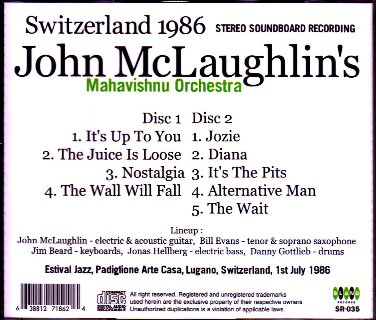 John McLaughlin,Mahavishnu Orchestra/Switzerland 1986