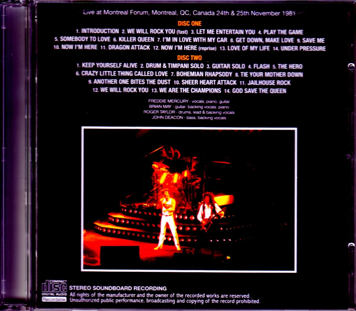 Queen/Canada 1981 Corrected Running Order