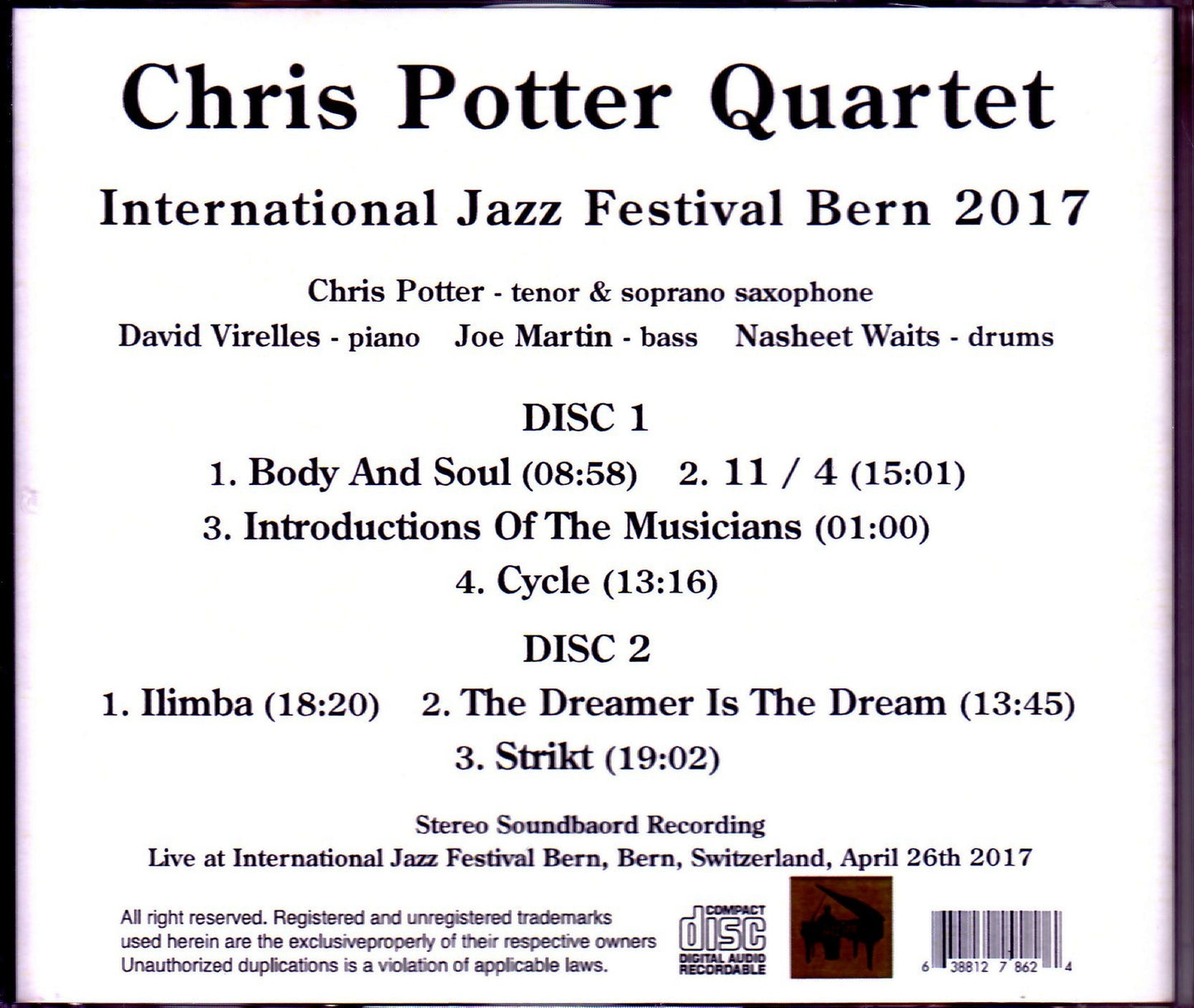 Chris Potter Quartet/Switzerland 2017