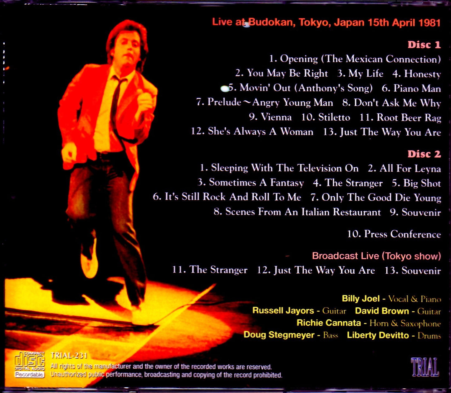 Billy Joel/Tokyo,Japan 4.15.1981