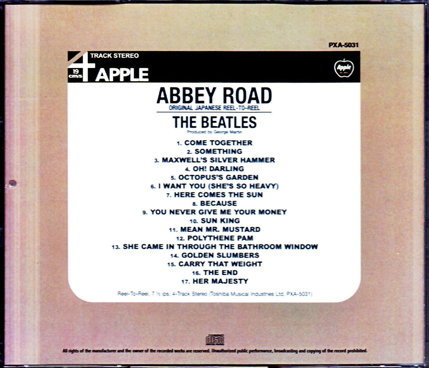 Beatles/Abbey Road Reel-To-Reel, 7 1/2 ips, 4-Track Stereo