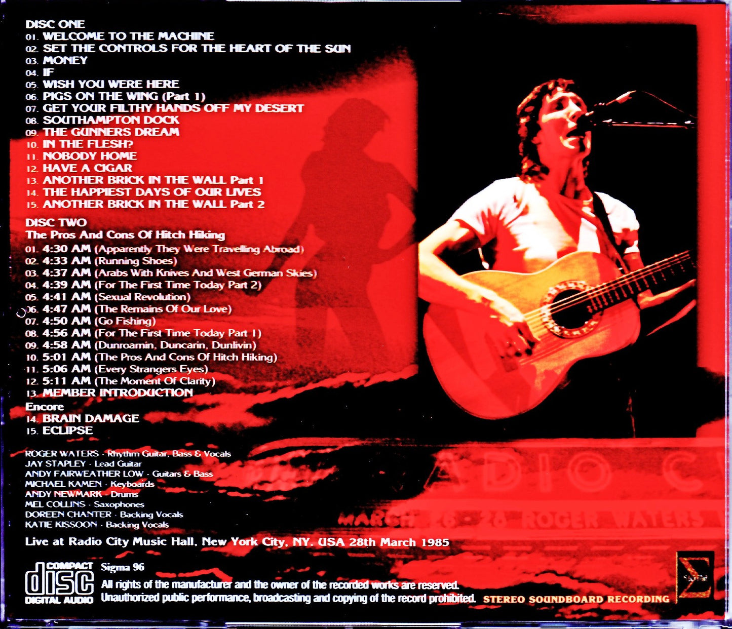 Roger Waters/NY,USA 3.28.1985