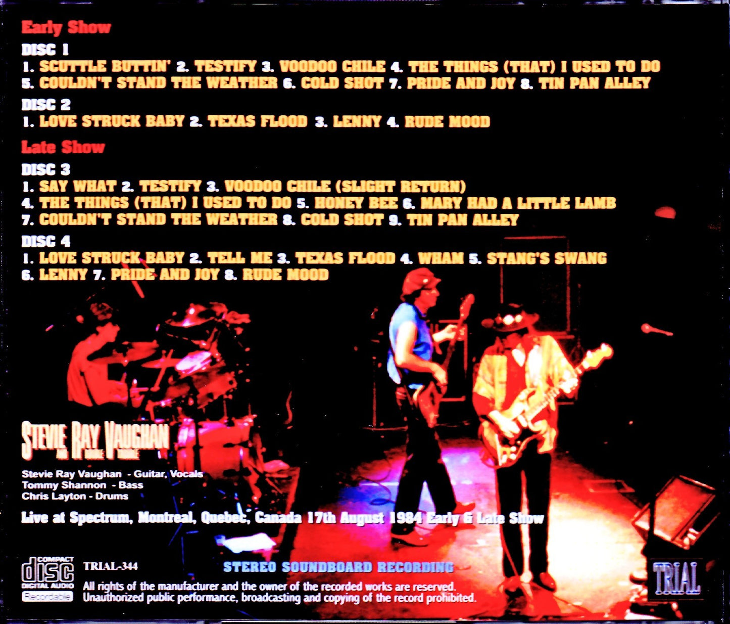 Stevie Ray Vaughan/Canada 1984 Early & Late Show