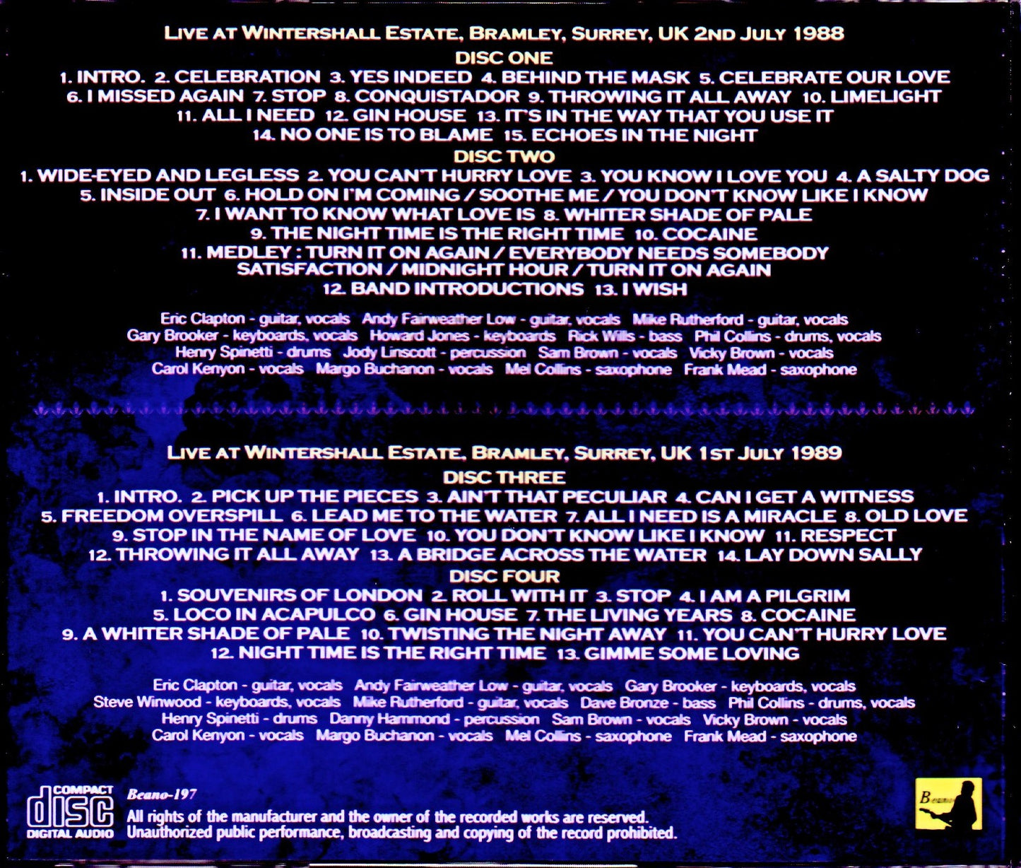 Eric Clapton,Band Du Lac/UK 1988 & more Original Masters