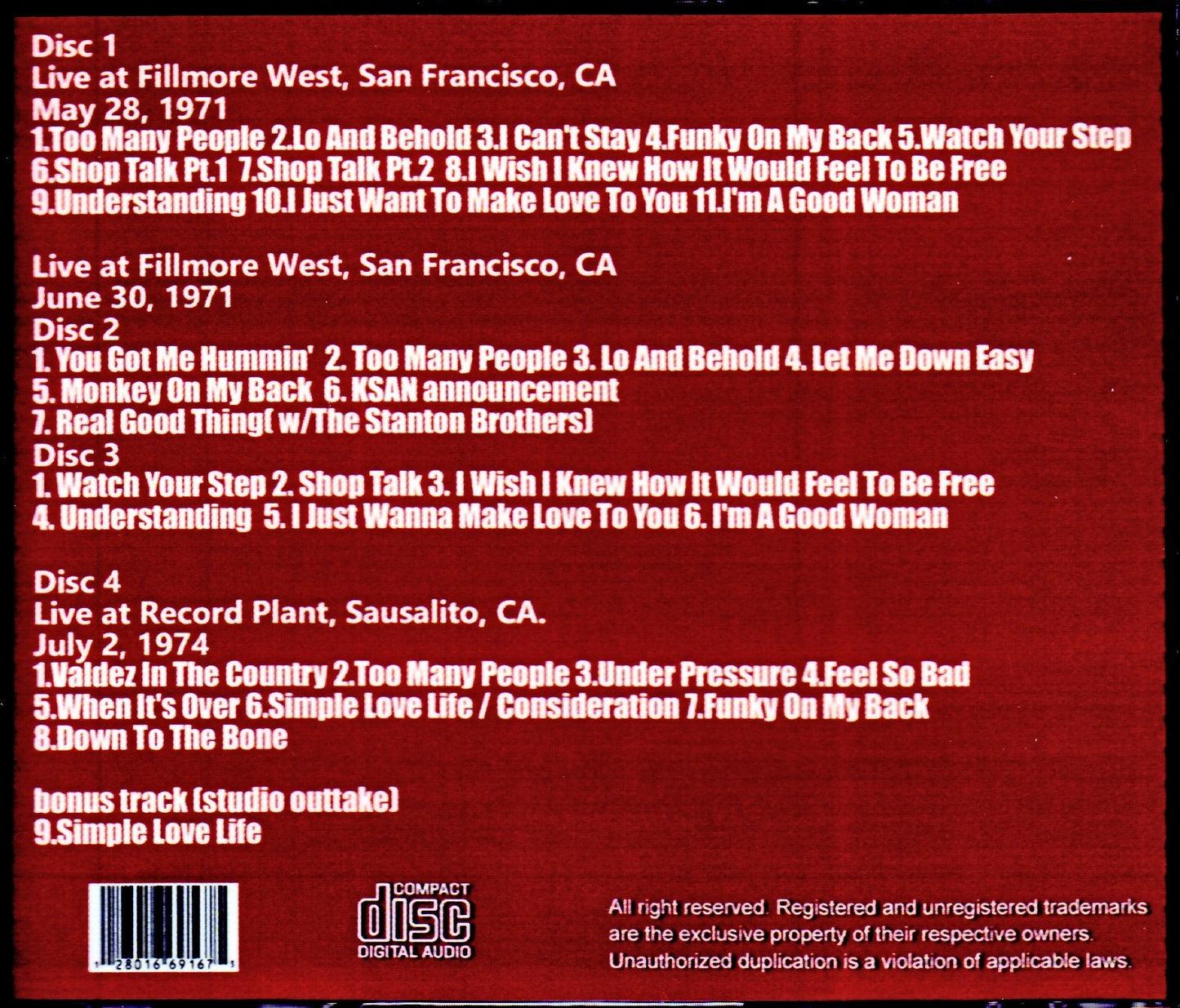 Cold Blood/CA,USA 1970's Live Anthology