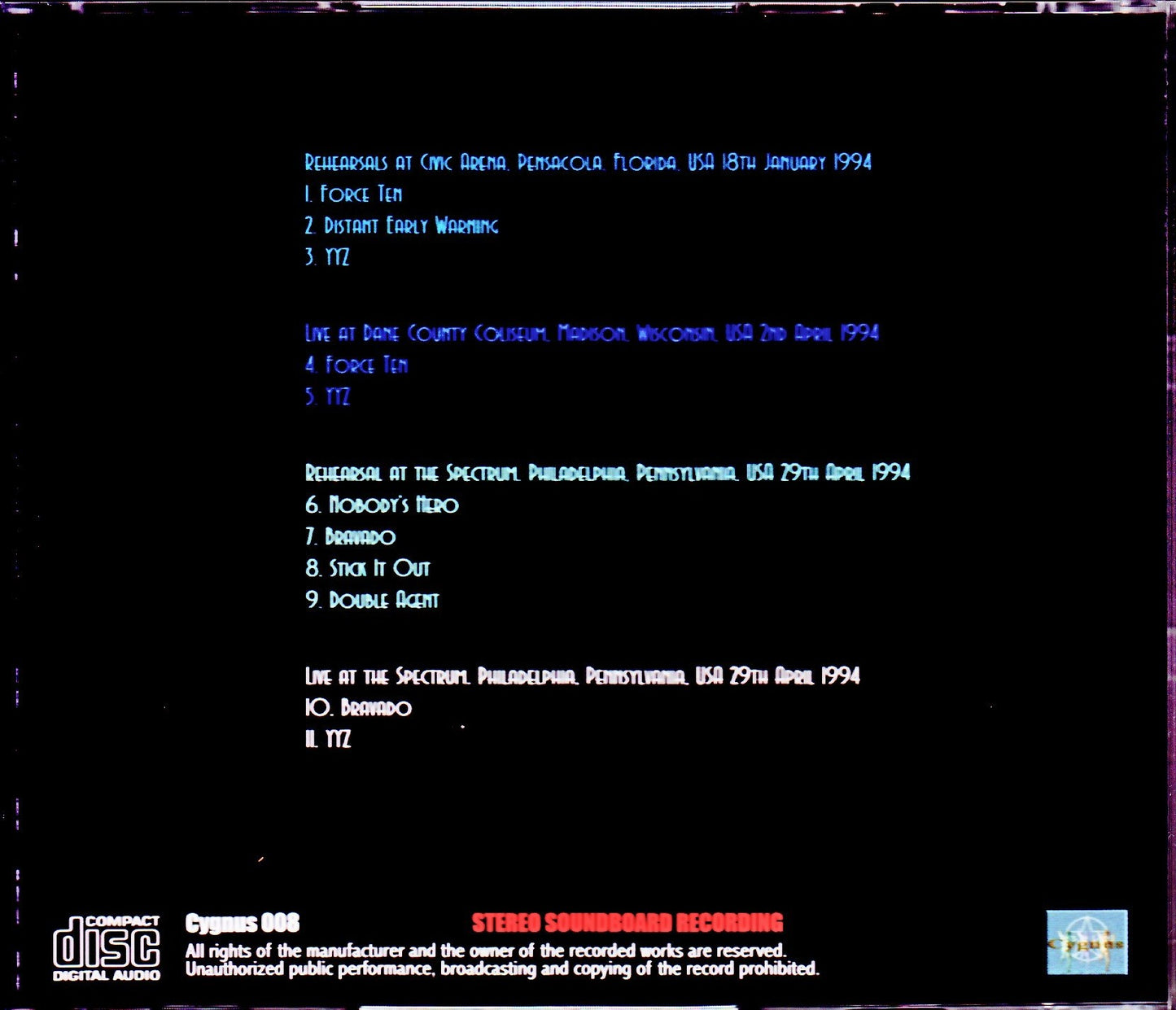 Rush/Rare Rehearsals and Live Tracks from 1994