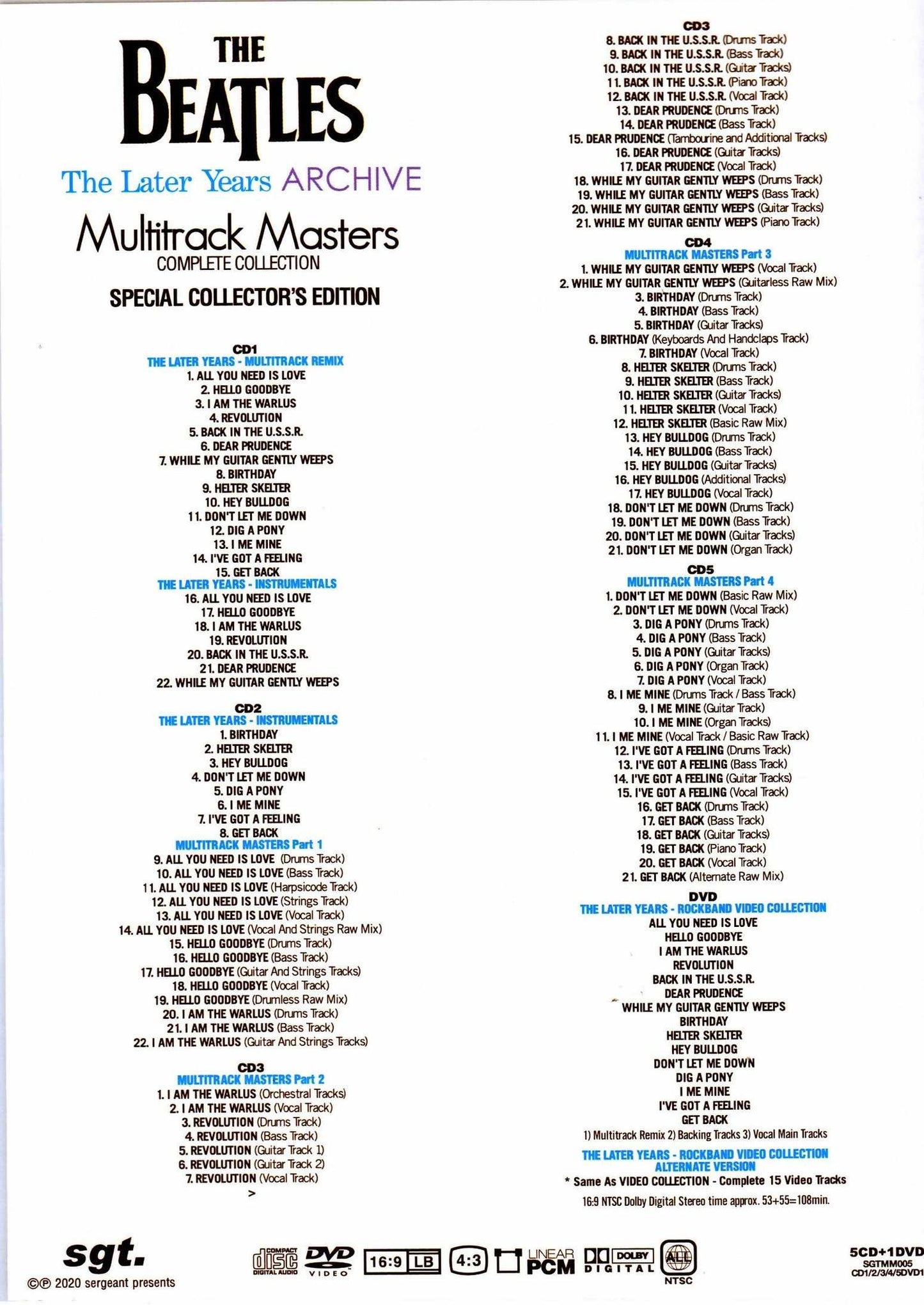 Beatles/The Later Years Archive Multitrack Masters Complete Collection