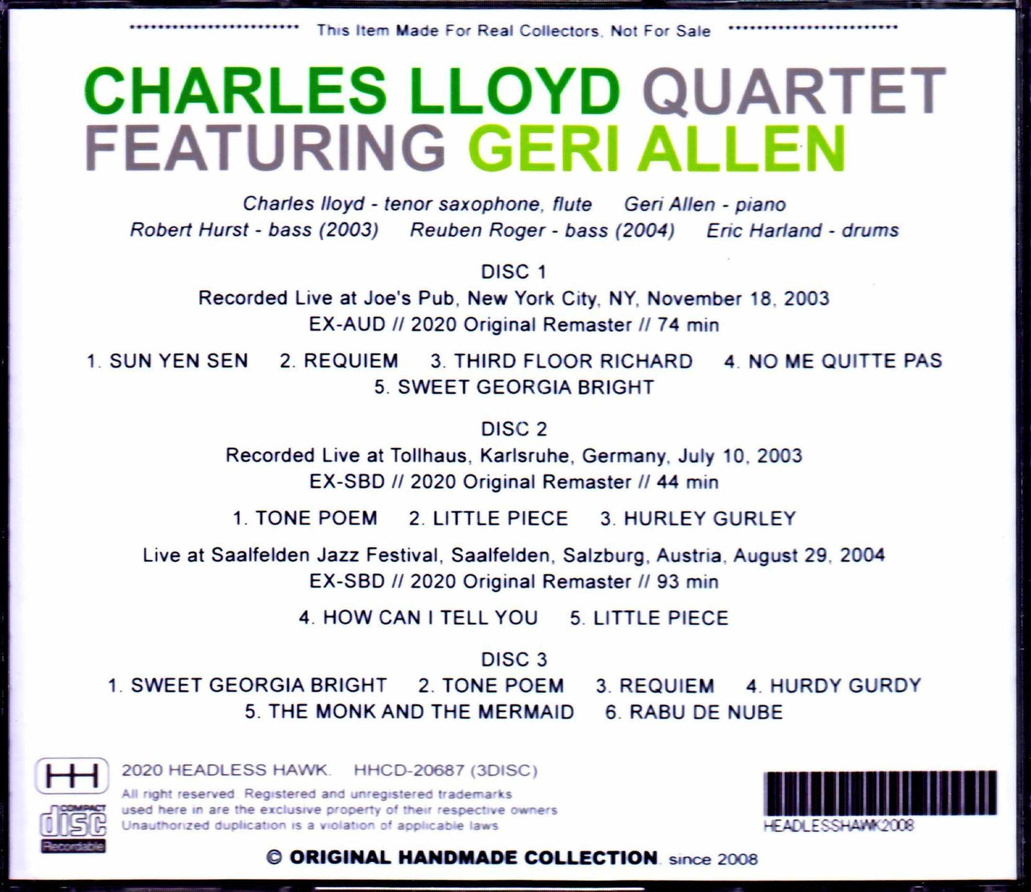 Charles Lloyd Quartet,Geri Allen/NY,USA 2003 & more