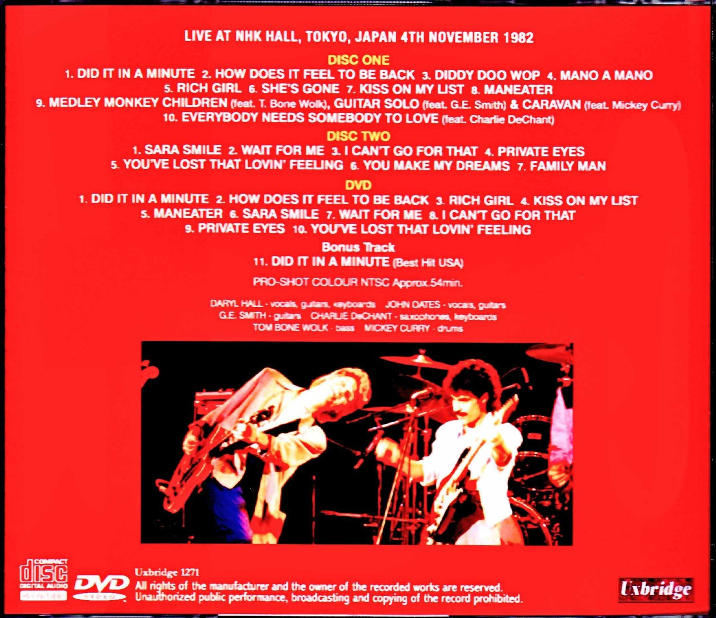 Hall & Oates/Tokyo,Japan 11.4.1982 S & V