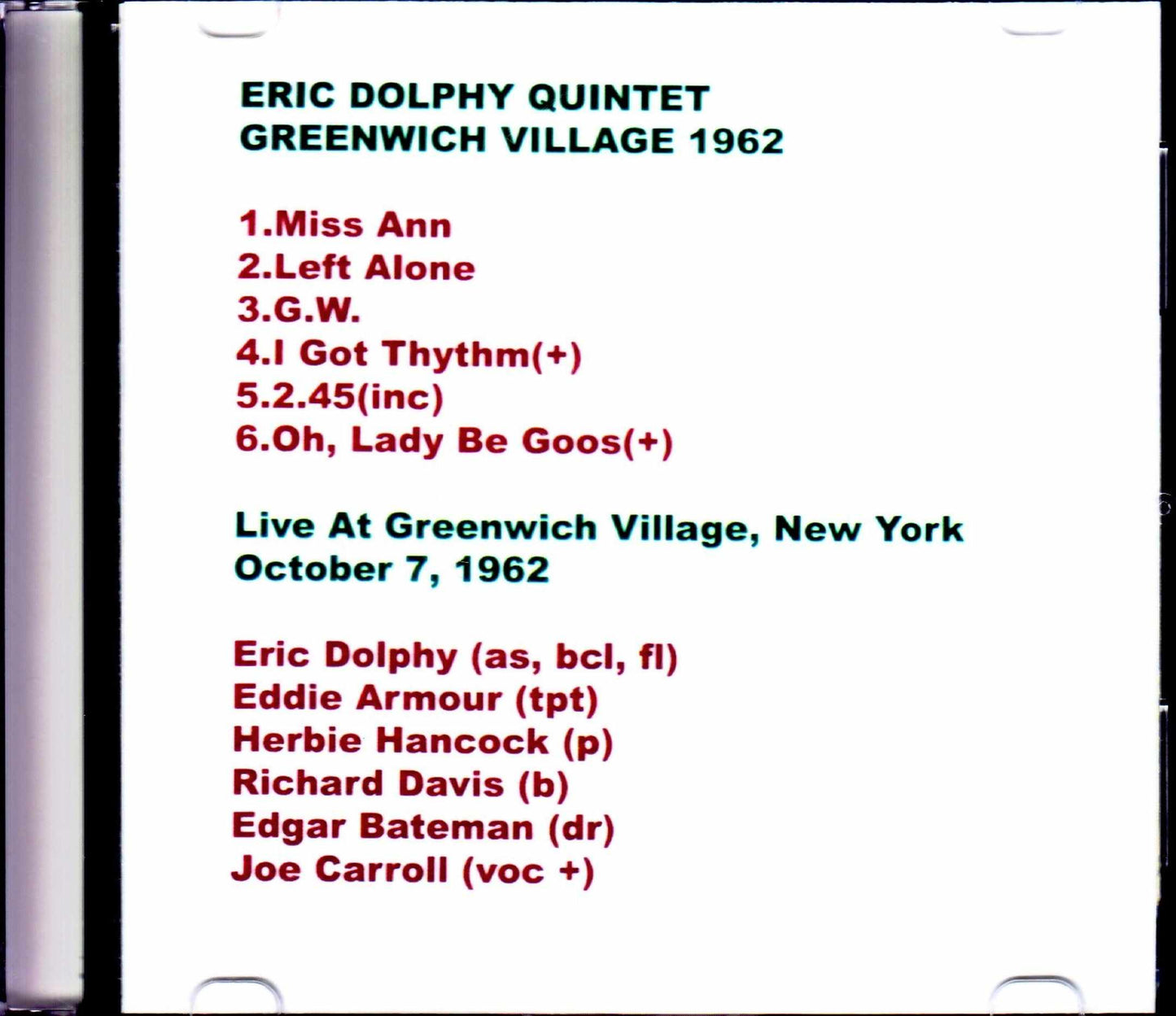 Eric Dolphy Quintet, Herbie Hancock/NY, USA 1962